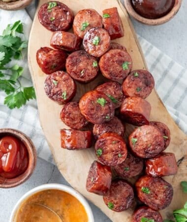 Air fried smoked sausage served for simple weeknight meal