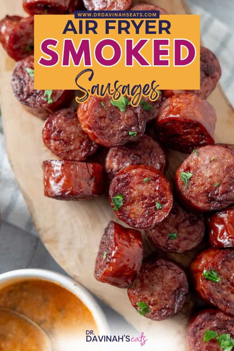 Sliced smoked sausage with lightly crisp edges from air fryer