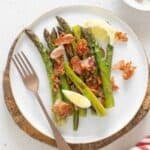 Crisp-tender asparagus spears mixed with crispy bacon bits