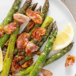Skillet asparagus with bacon and seasonings for a holiday side