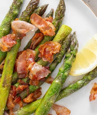 Skillet asparagus with bacon and seasonings for a holiday side