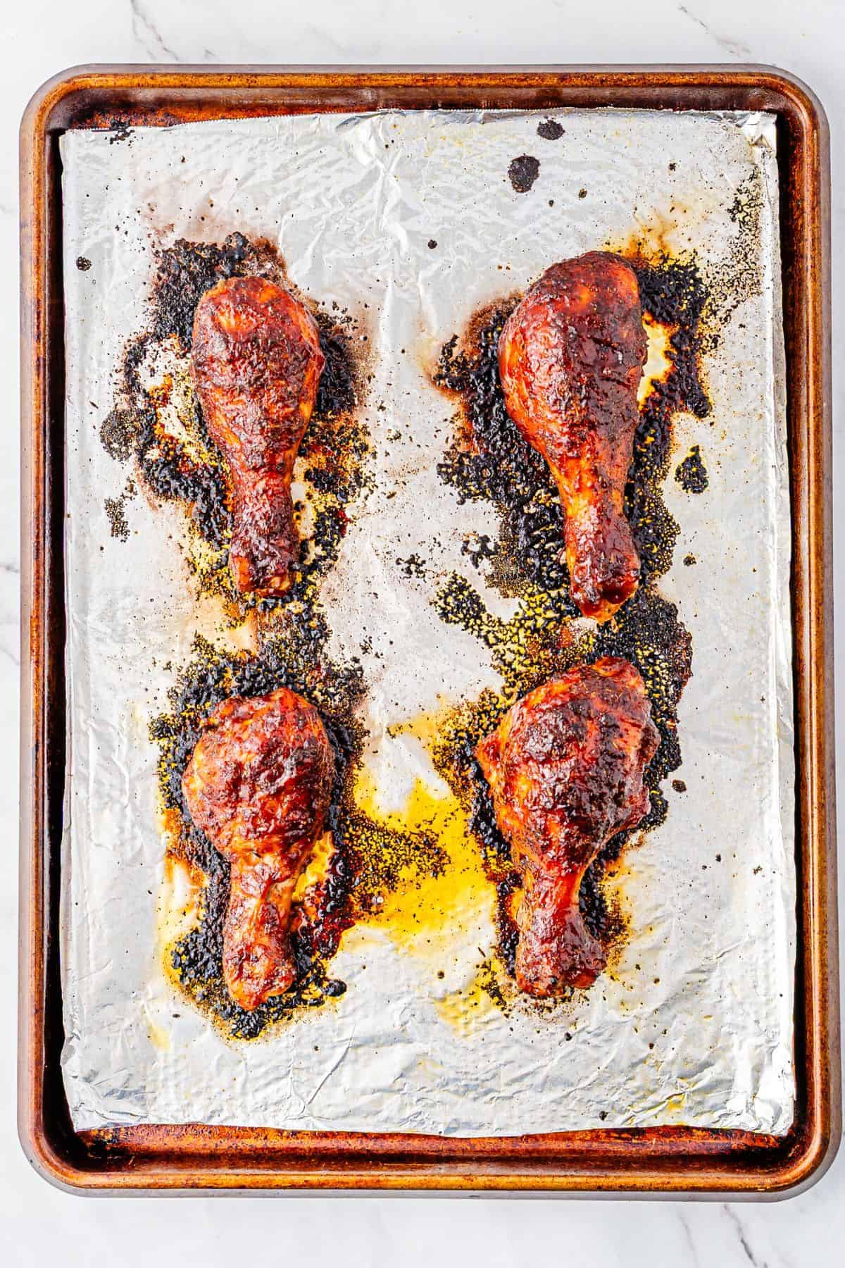 BBQ oven baked chicken drumsticks with sticky caramelized glaze