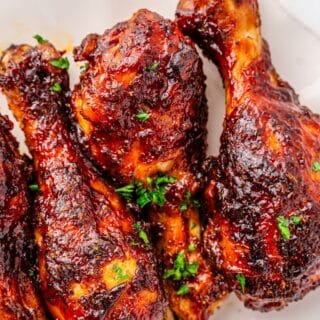 Oven baked drumsticks with smoky barbecue seasoning and sauce
