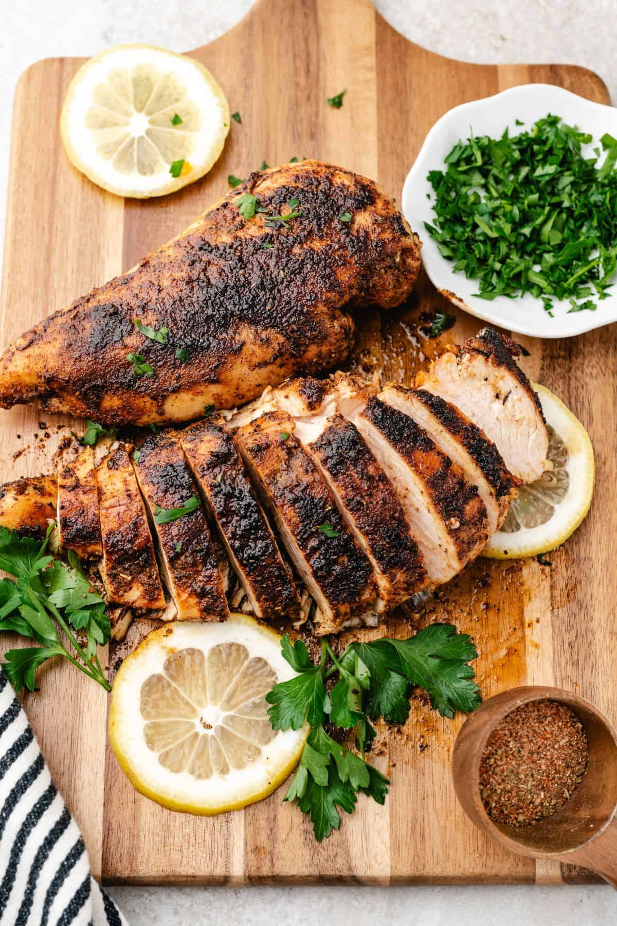 Easy blackened chicken breast cooked in a skillet until tender