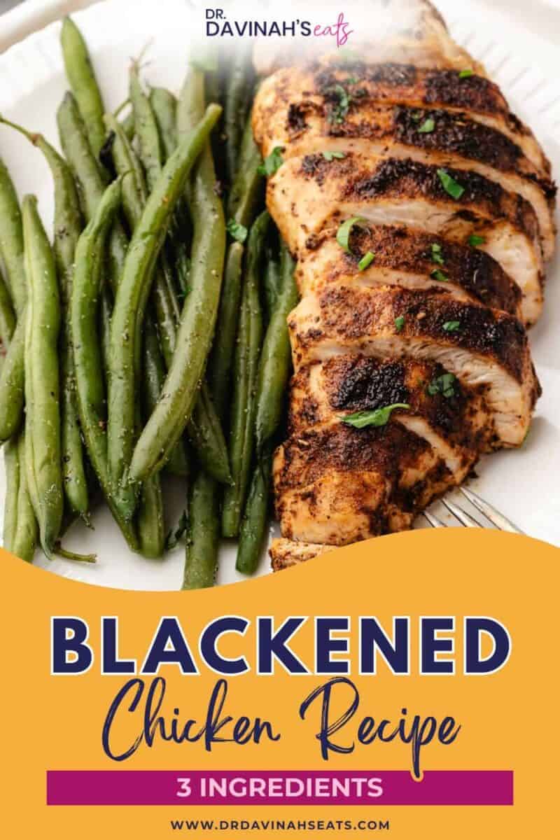 Juicy stovetop blackened chicken served sliced on a plate