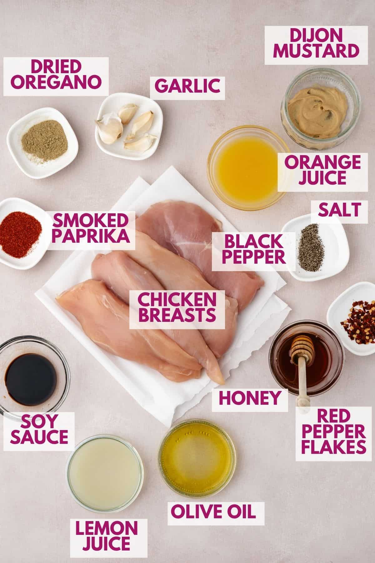 ingredients and spices to make chicken marinade