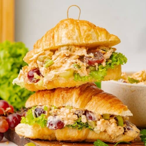 Easy make-ahead chicken salad with grapes served in a croissant