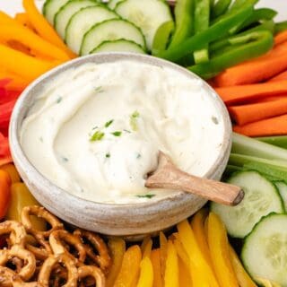 Fresh vegetable platter with cottage cheese ranch dip