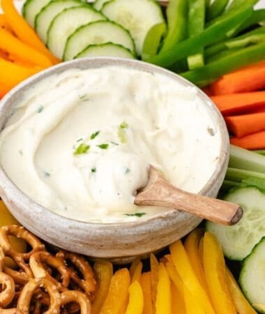 Fresh vegetable platter with cottage cheese ranch dip