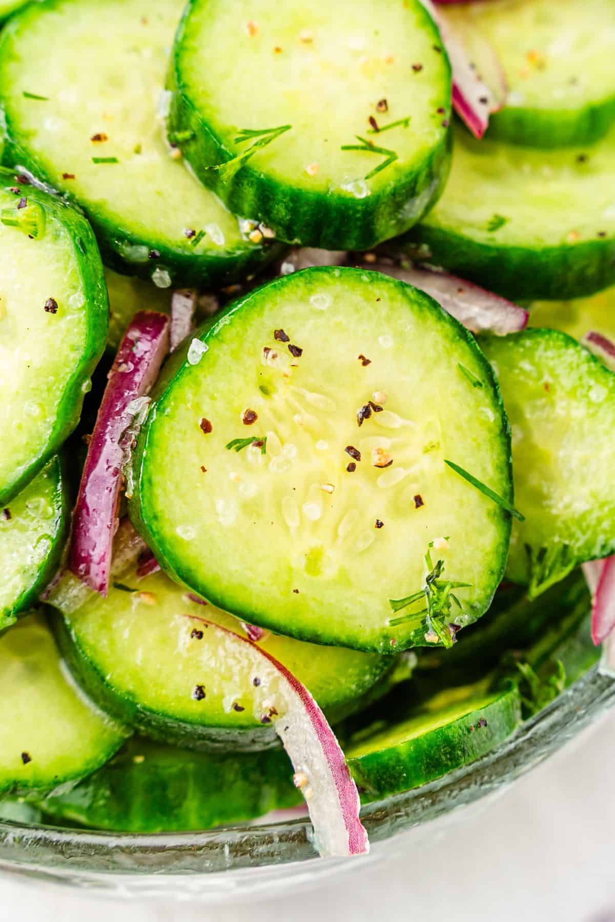 Tangy cucumber and red onion salad for a summer side dish