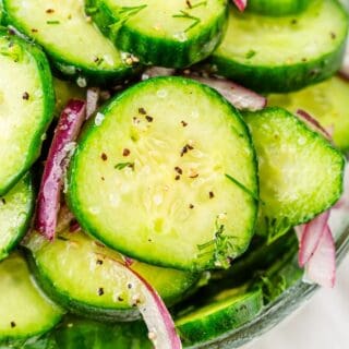 Quick cucumber onion salad with rice vinegar and a touch of sweetness