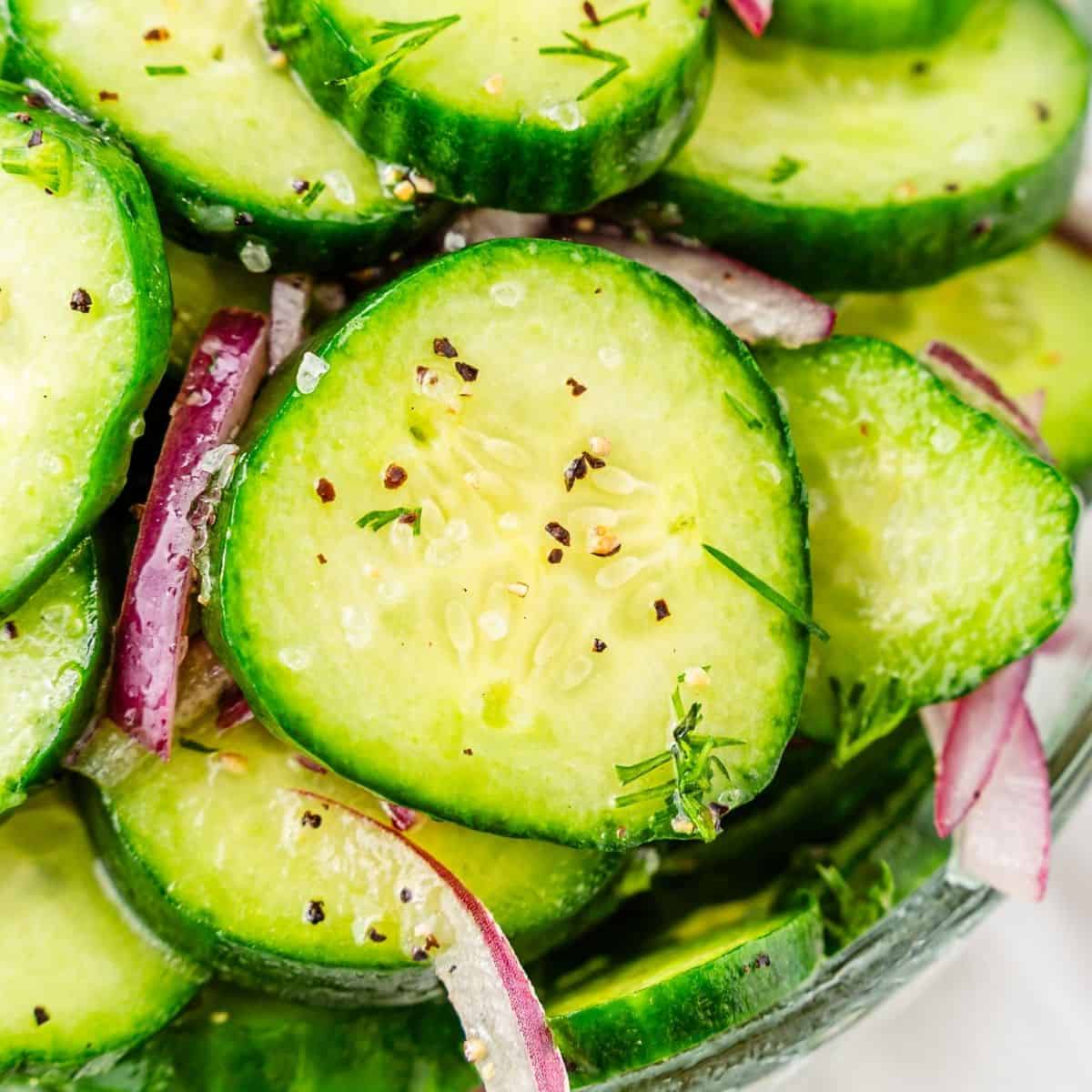 Quick cucumber onion salad with rice vinegar and a touch of sweetness
