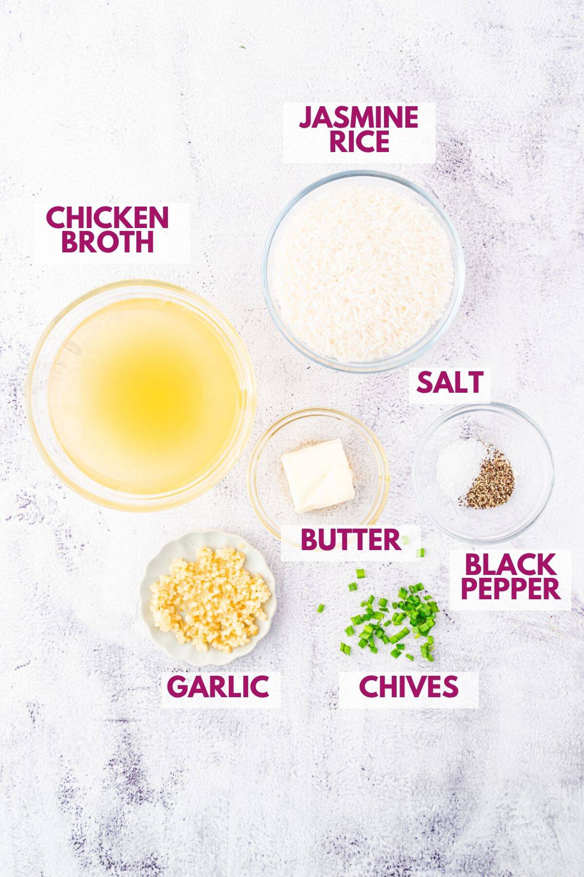 ingredients to make easy garlic butter rice