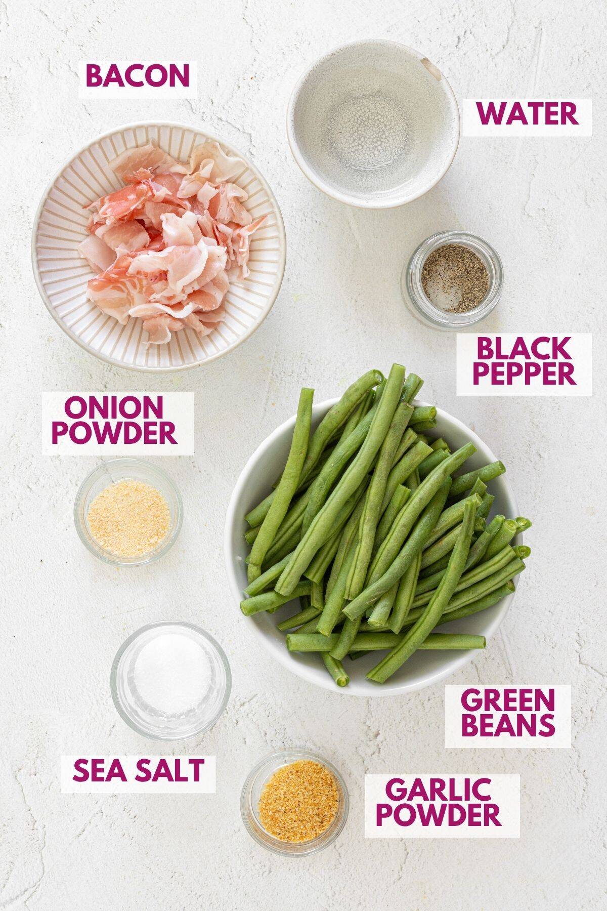 ingredients to make easy green beans with bacon