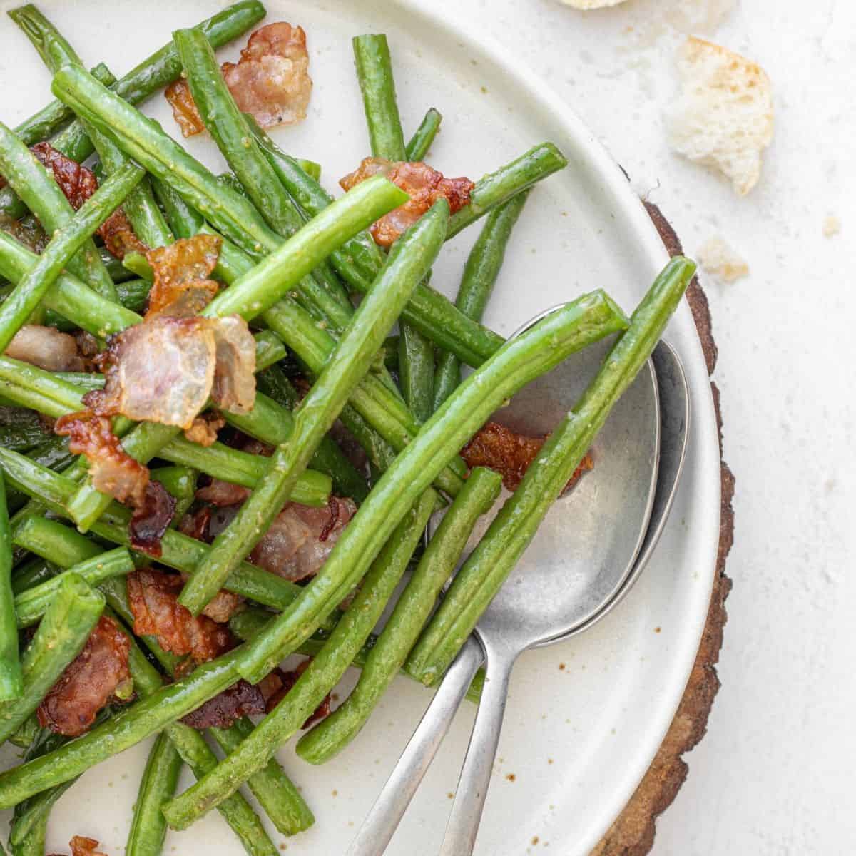 Simple green beans with bacon and seasonings for holiday meals