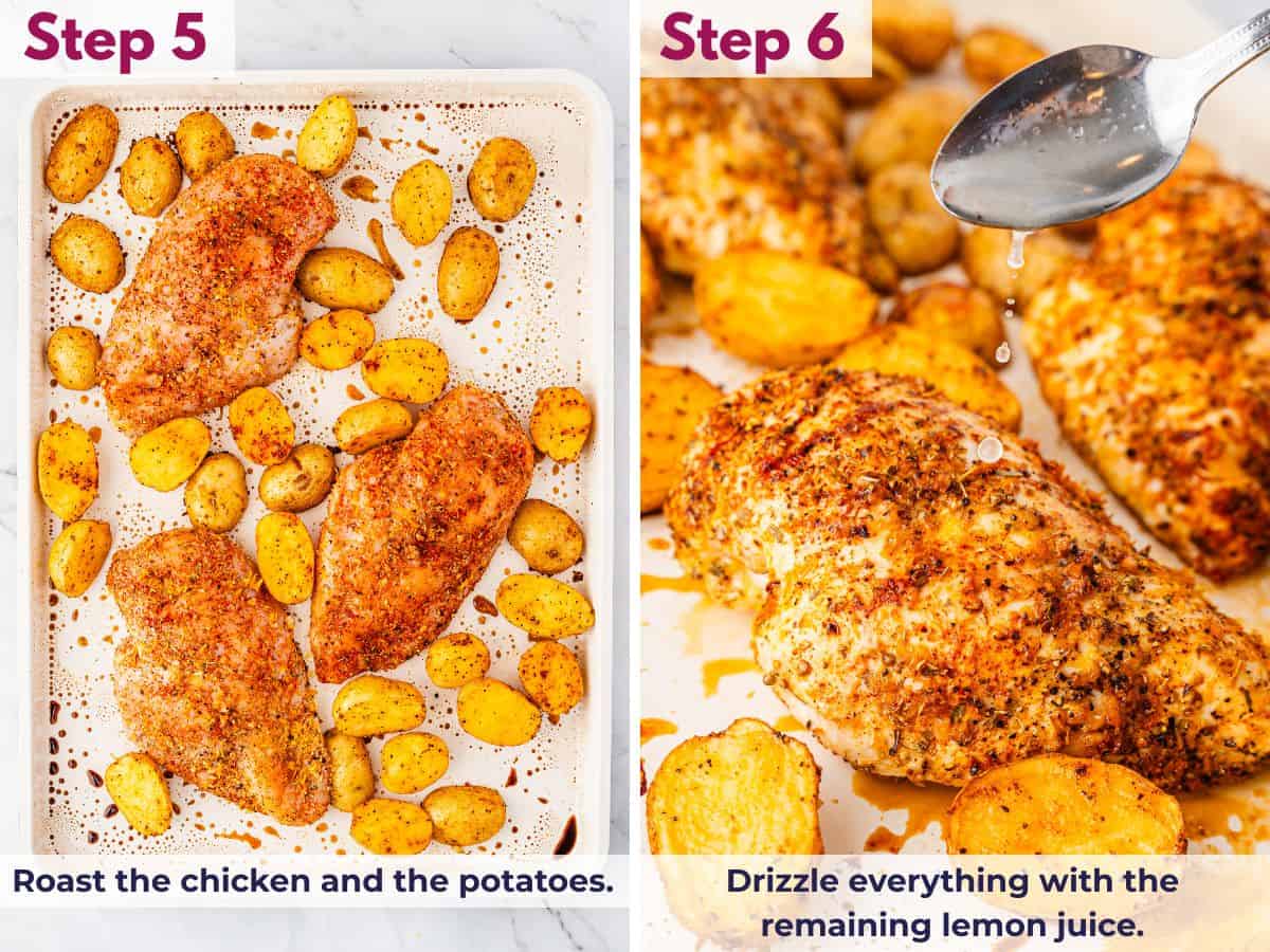 Roasting chicken and potatoes together on a sheet pan and drizzling with fresh lemon juice for added flavor