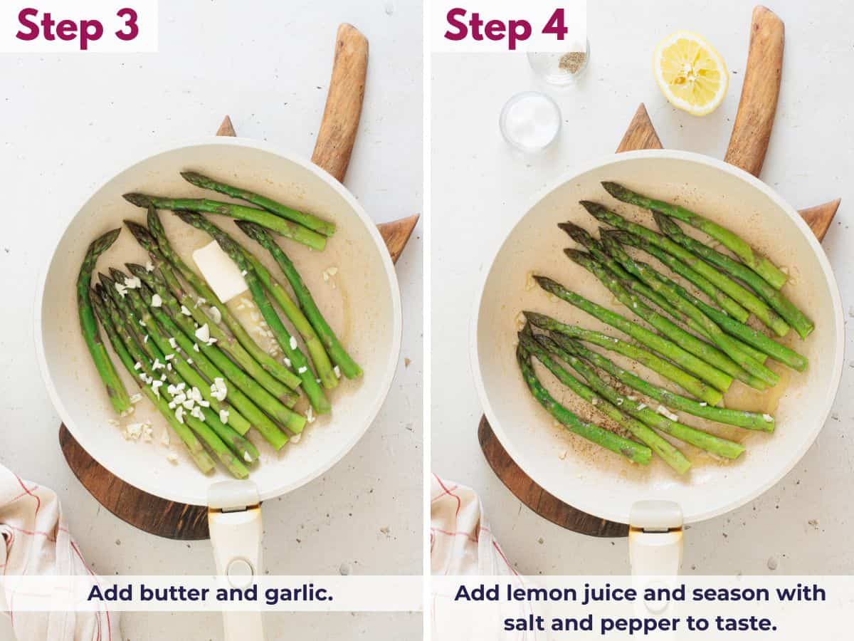 Saut&eacute;ing asparagus with butter and garlic until bright green and lightly blistered, then drizzling with lemon juice and seasoning with salt and pepper