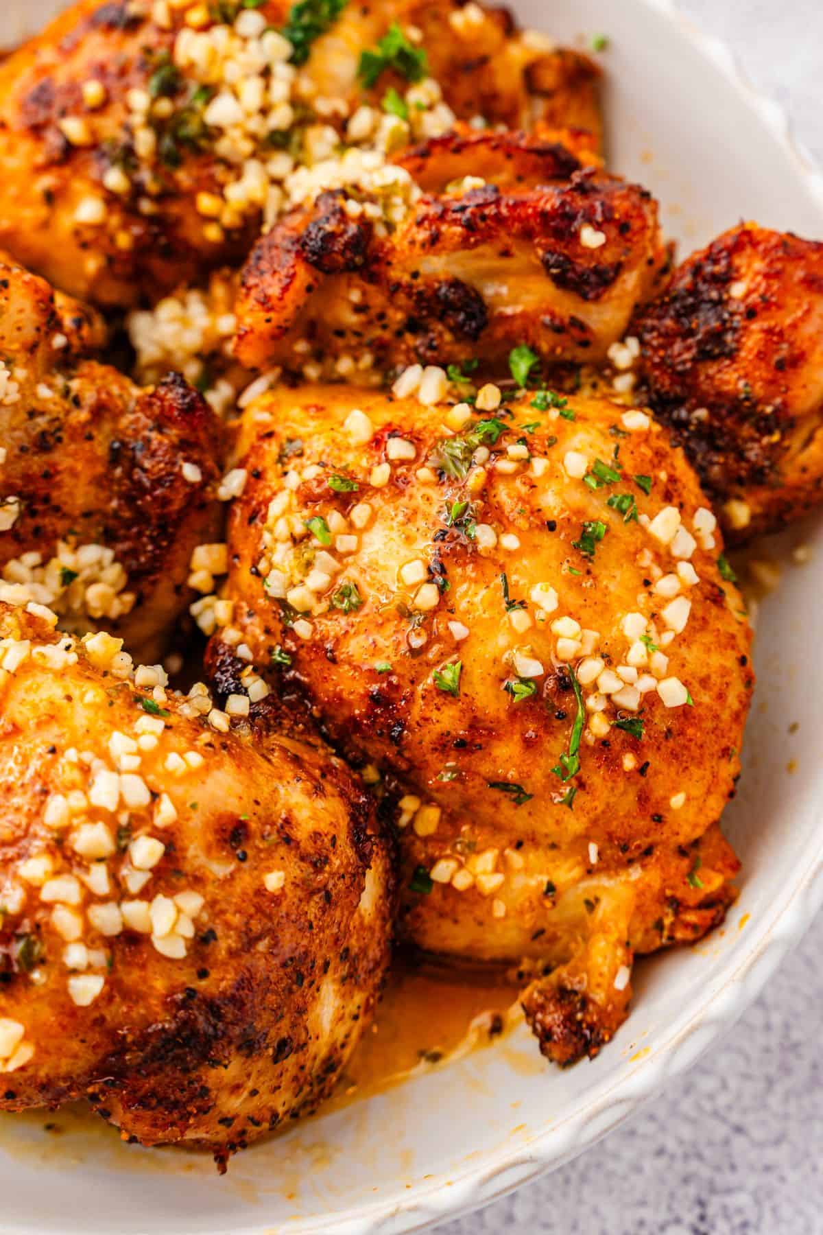 Golden air-fried chicken thighs with bright lemon garlic flavor