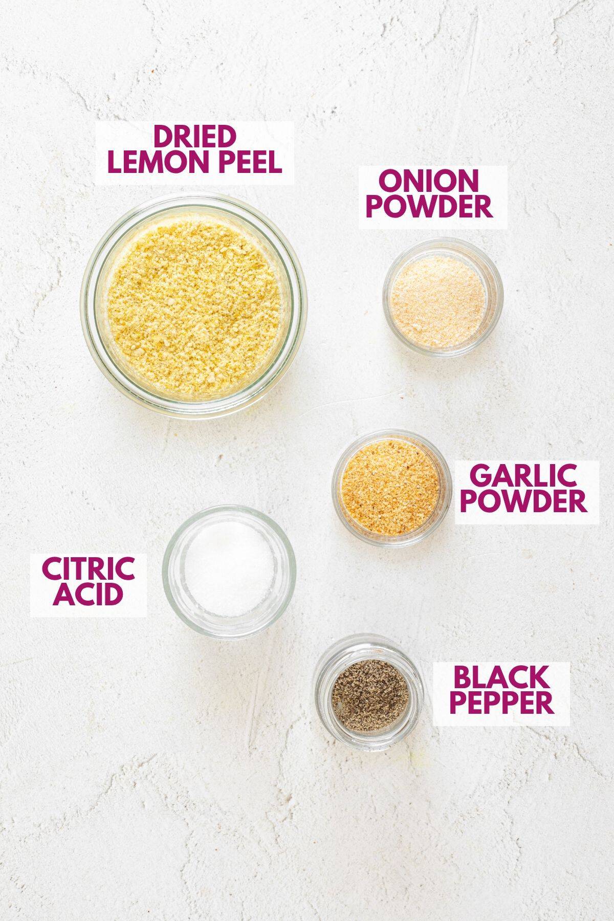 simple ingredients to make lemon pepper seasoning