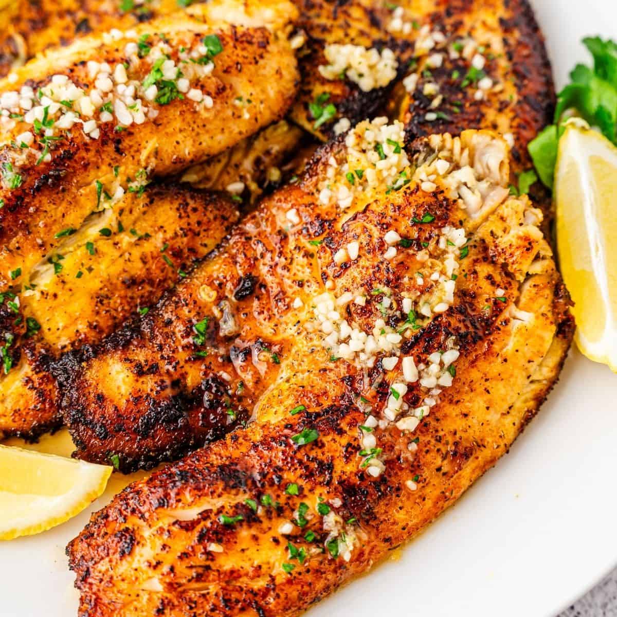 Pan seared tilapia with flaky texture and a bright lemon finish