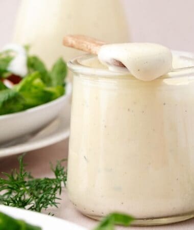 Creamy homemade ranch dressing in a container