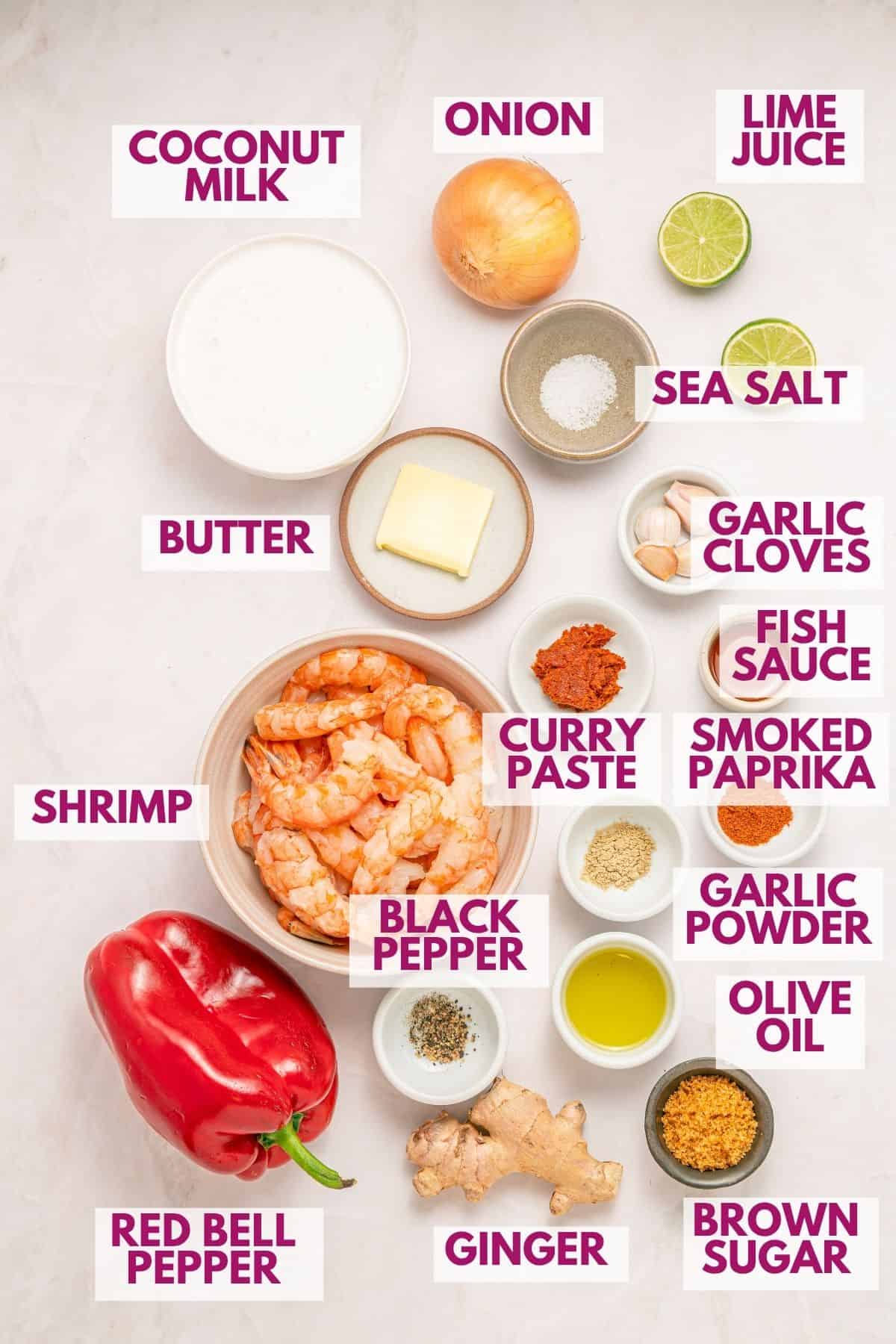 ingredients to make red curry shrimp