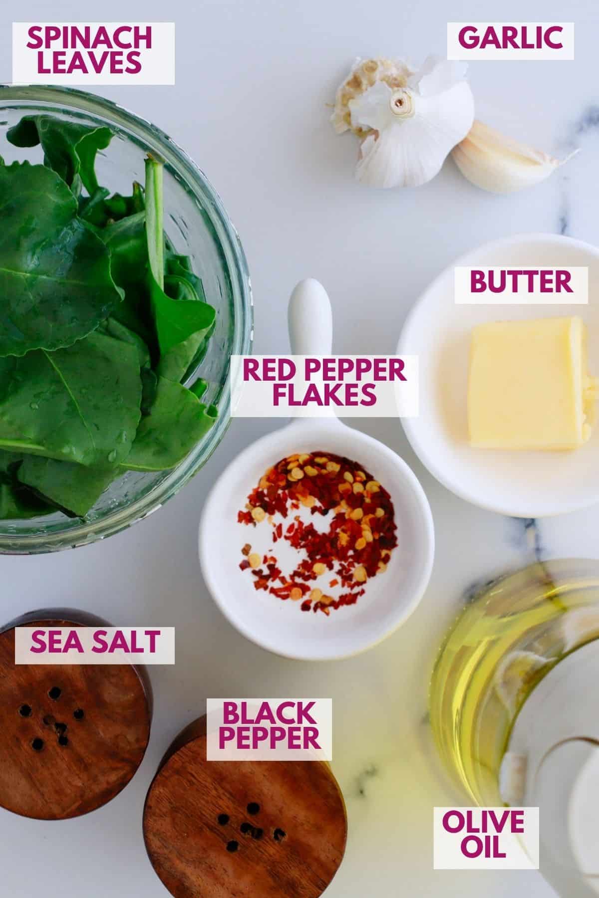 ingredients to make saut&eacute;ed spinach