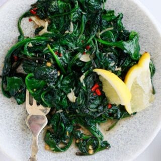 Saut&eacute;ed spinach served as a quick side for dinner