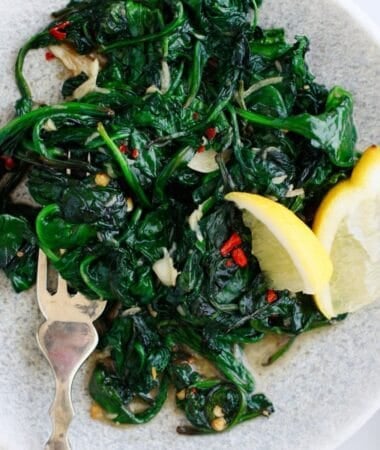 Sautéed spinach served as a quick side for dinner