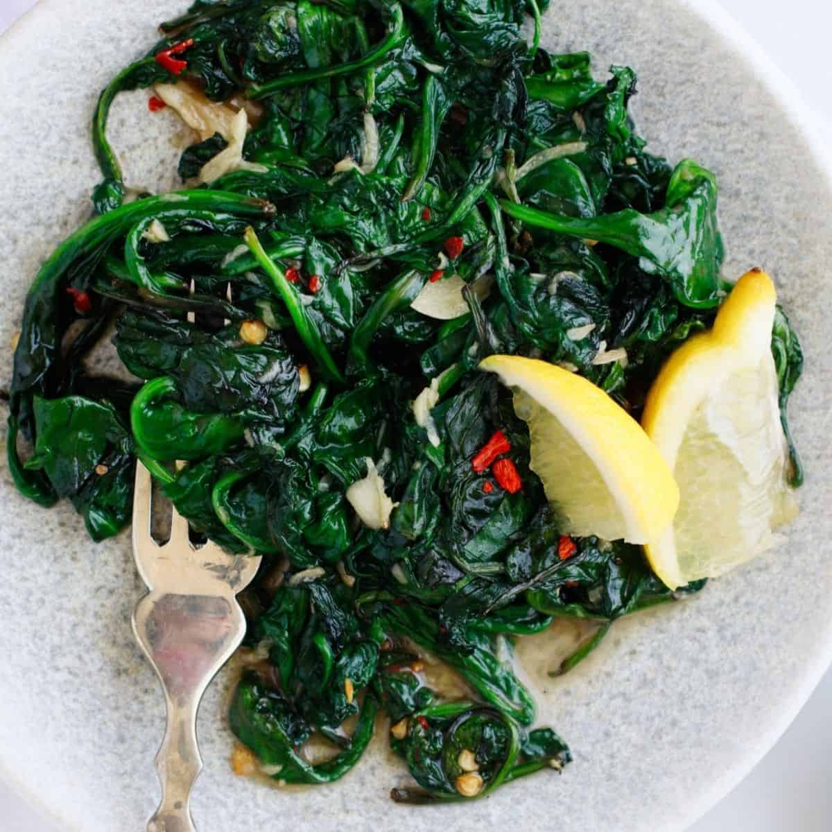 Saut&eacute;ed spinach served as a quick side for dinner