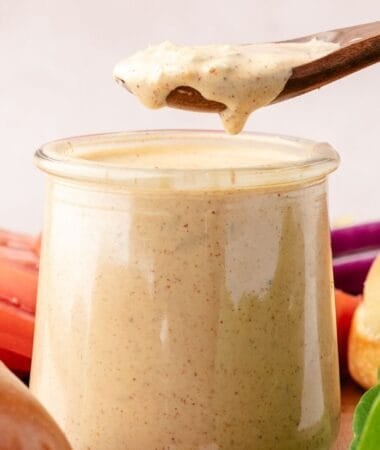 Homemade burger sauce with pickle bits and seasoning