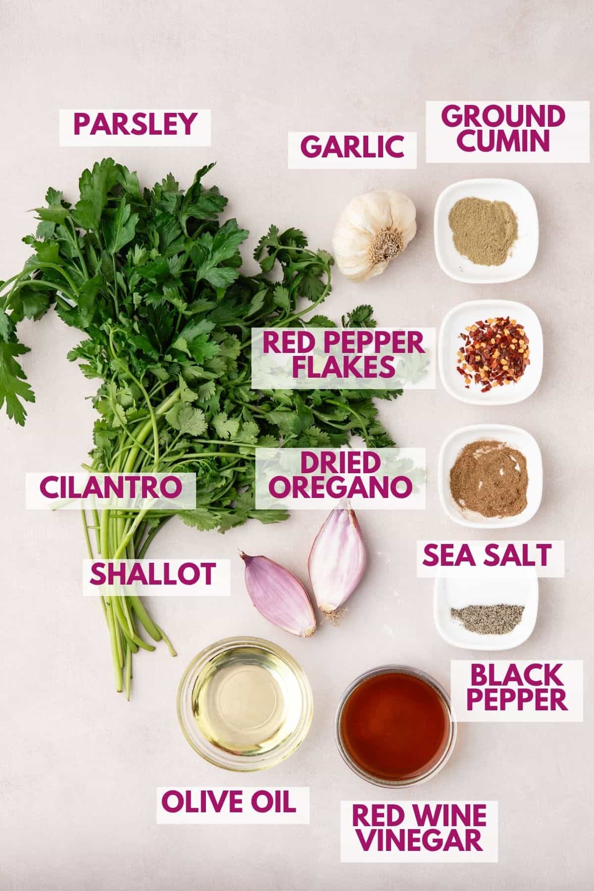 ingredients to make chimichurri sauce
