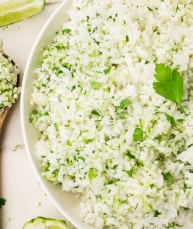 Cilantro lime rice recipe with fluffy texture and fresh lime