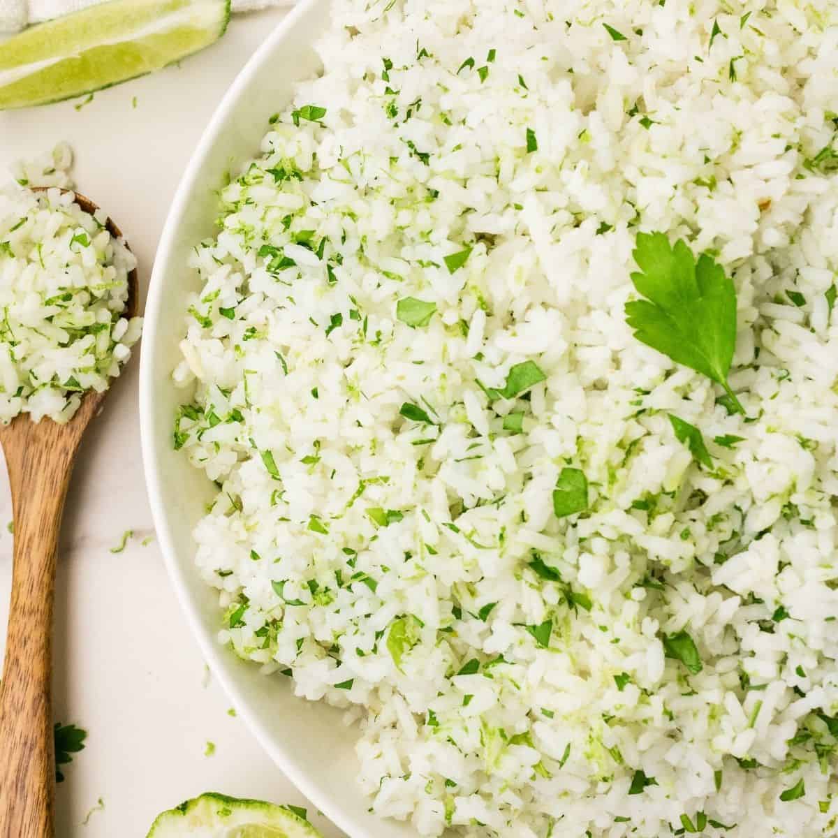 Cilantro lime rice recipe with fluffy texture and fresh lime