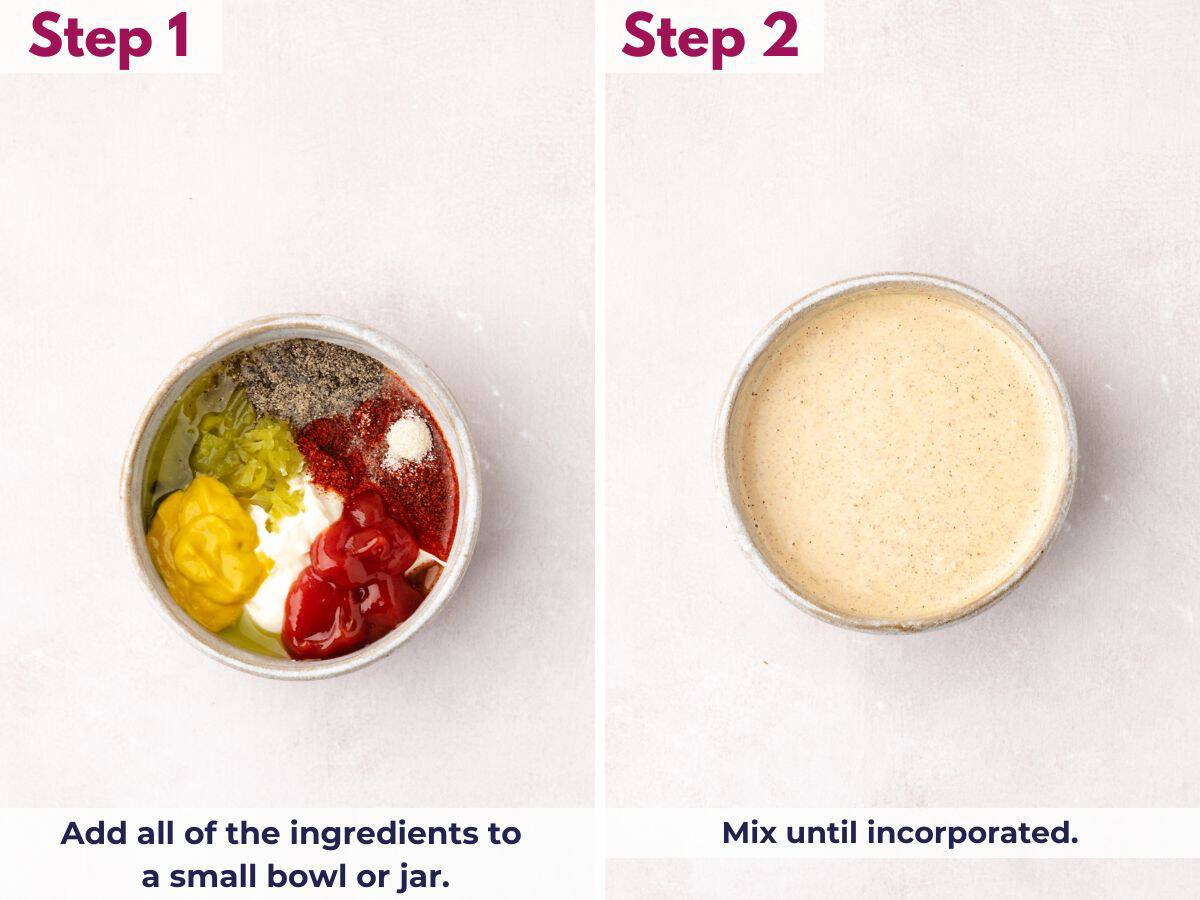 All burger sauce ingredients added to a jar and mixed until smooth