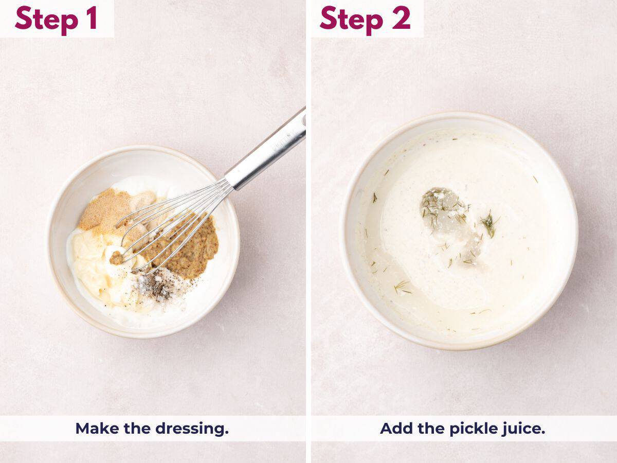 Whisk pickle juice into the dressing mixture until well combined