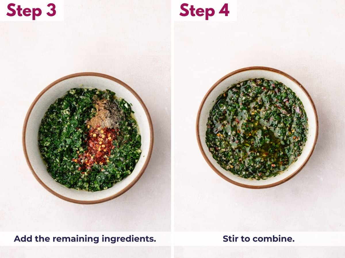 Remaining chimichurri ingredients added and stirred until well combined