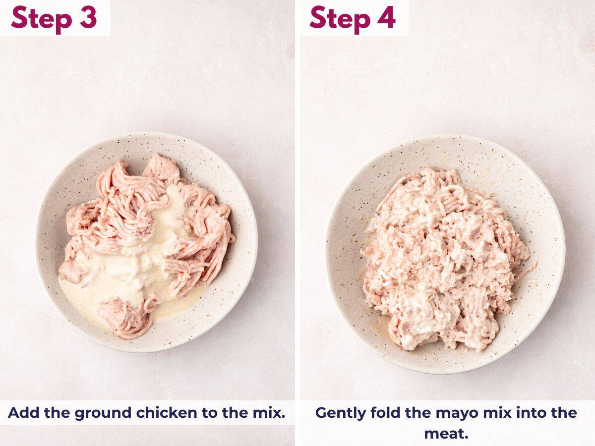 Gently fold ground chicken into seasoned mayo mixture