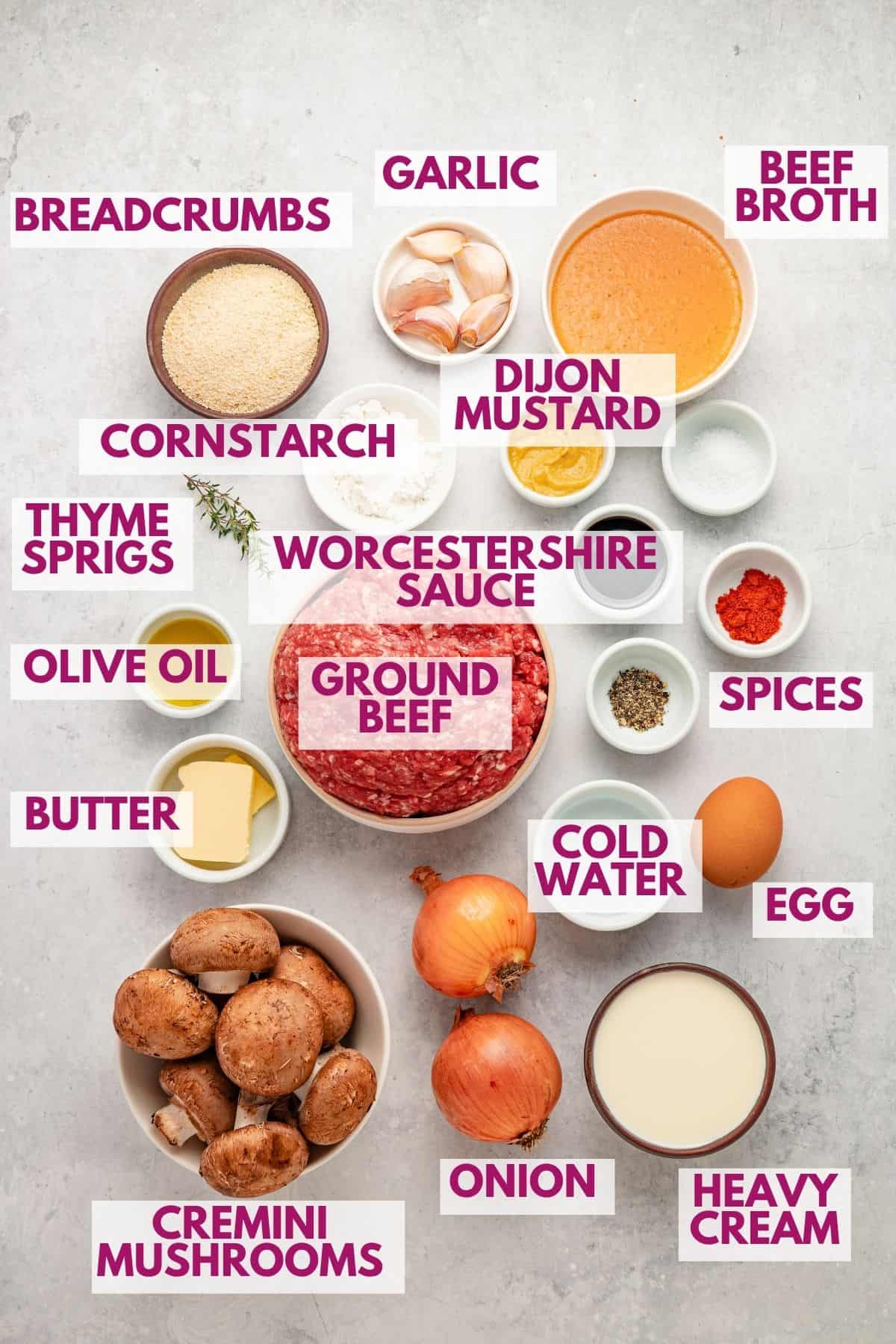 ingredients to make oven-baked hamburger steaks
