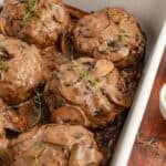 Tender oven hamburger steaks topped with mushroom onion sauce