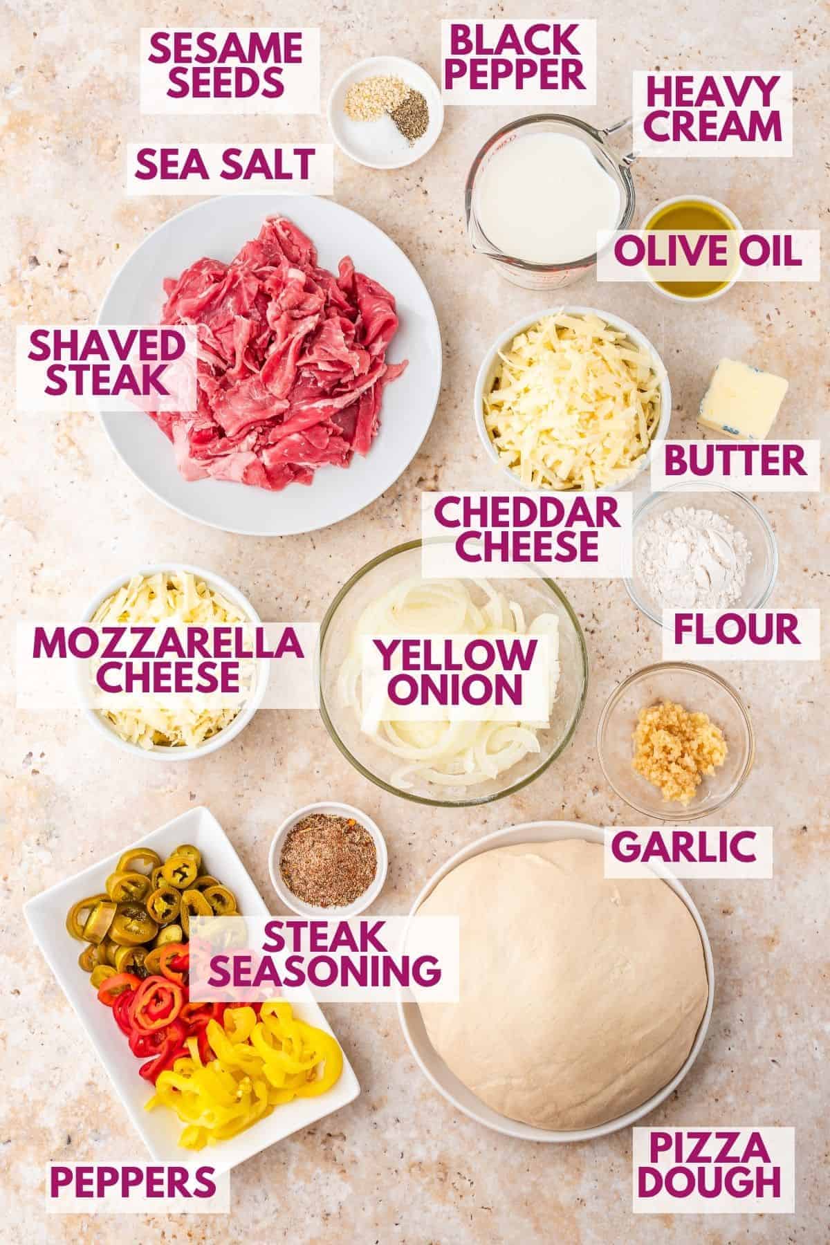 ingredients to make philly cheese steak pizza