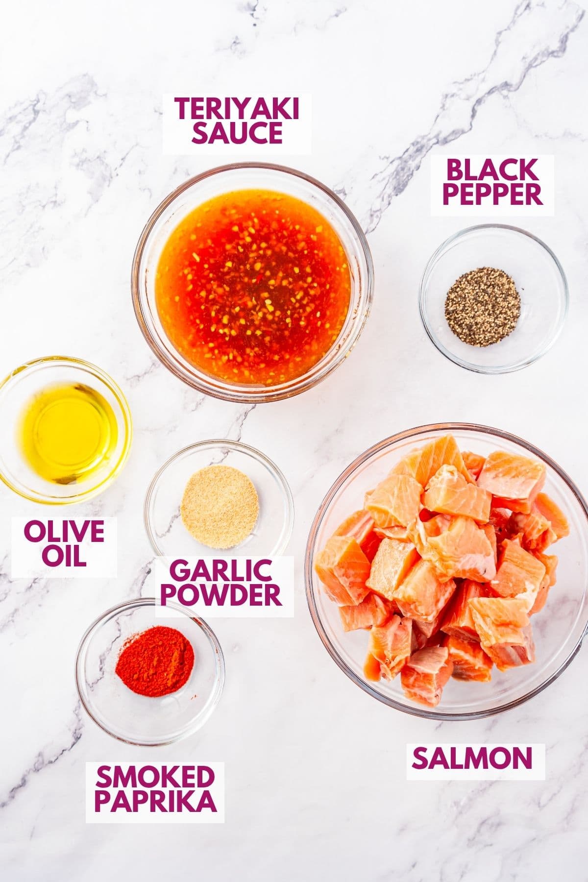 ingredients to male teriyaki salmon bites