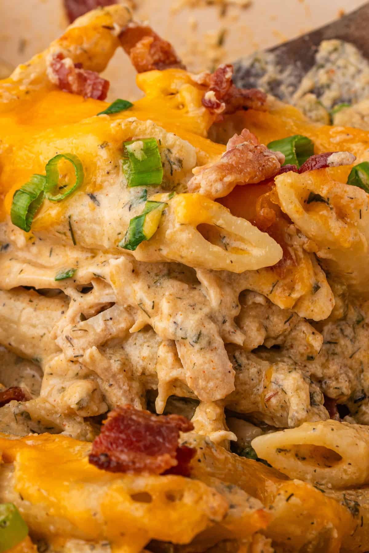 Ranch chicken bacon casserole with cheesy sauce and tender chicken