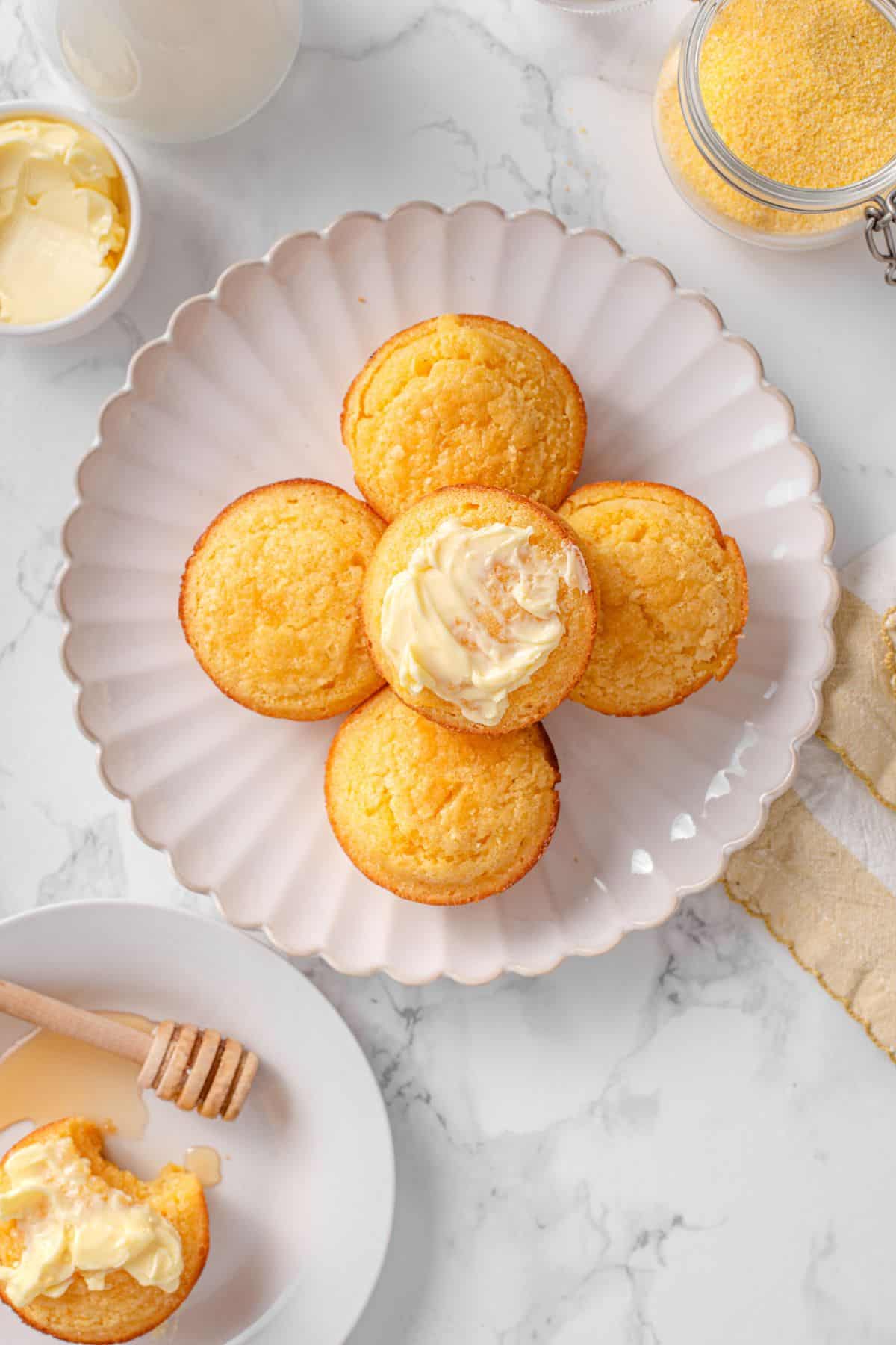 Buttermilk cornbread muffins with golden tops and moist texture