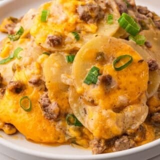 Cheese potato hamburger casserole with creamy rich layers