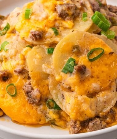 Cheese potato hamburger casserole with creamy rich layers