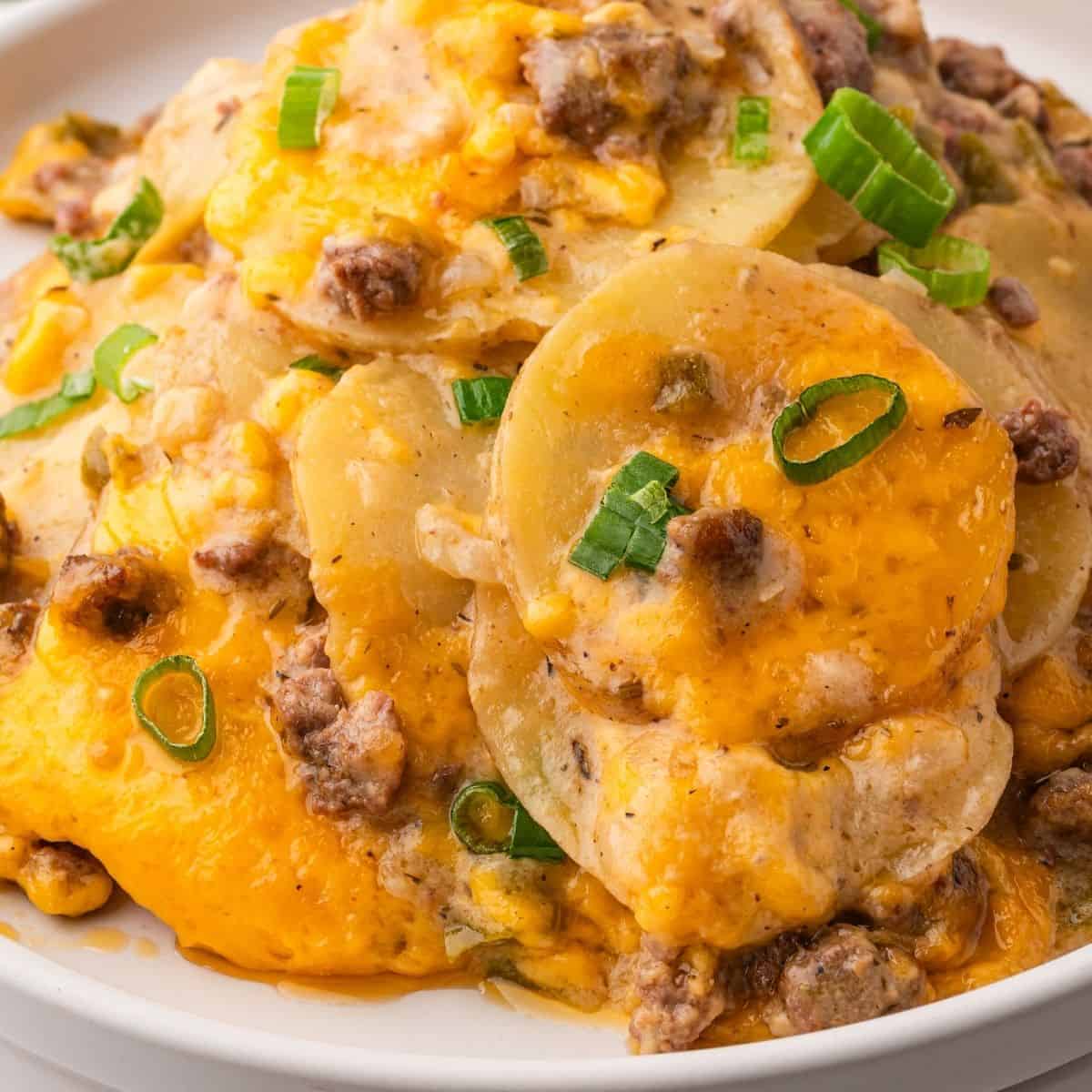Cheese potato hamburger casserole with creamy rich layers