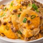 Cheese potato hamburger casserole with creamy rich layers