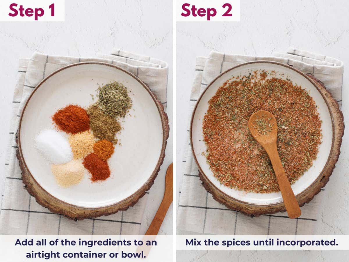 Adding all keto taco seasoning ingredients to a bowl and mixing until evenly combined