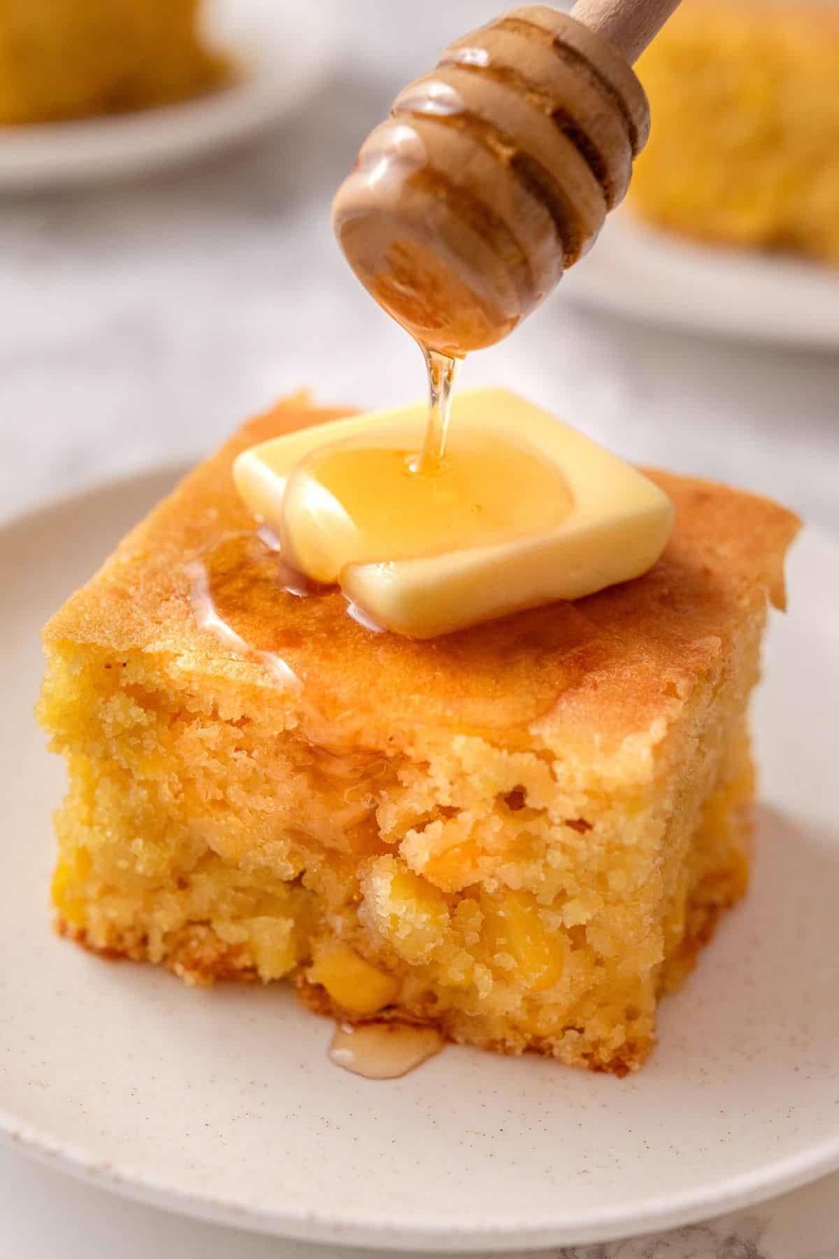 Corn casserole with creamed corn and a fluffy cornbread texture